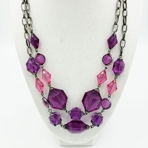 Vintage Necklace | 1990s Purple Beads w/ Dark Silver Chain by Robert Rose
